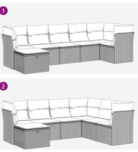 7-tlg. Garten-Sofagarnitur mit Kissen Beige Poly Rattan