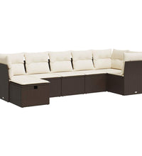 7-tlg. Garten-Sofagarnitur mit Kissen Braun Poly Rattan