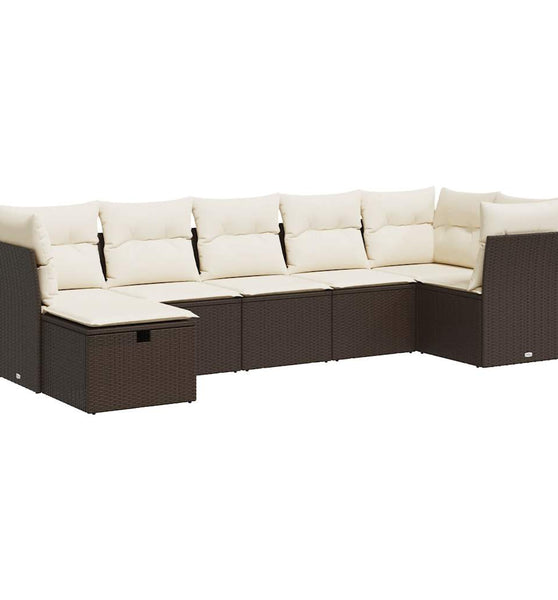 7-tlg. Garten-Sofagarnitur mit Kissen Braun Poly Rattan