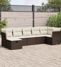 7-tlg. Garten-Sofagarnitur mit Kissen Braun Poly Rattan