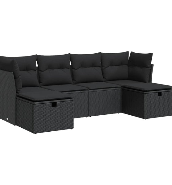 6-tlg. Garten-Sofagarnitur mit Kissen Schwarz Poly Rattan