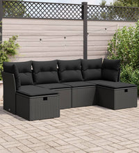 6-tlg. Garten-Sofagarnitur mit Kissen Schwarz Poly Rattan
