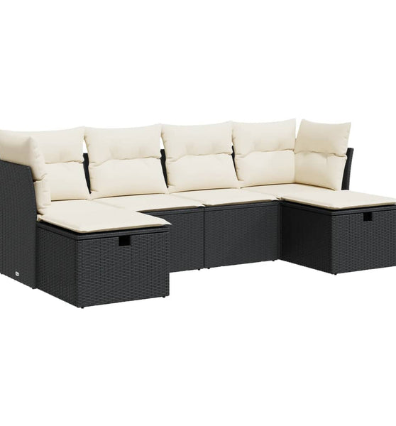 6-tlg. Garten-Sofagarnitur mit Kissen Schwarz Poly Rattan