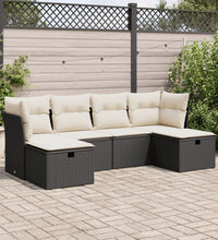 6-tlg. Garten-Sofagarnitur mit Kissen Schwarz Poly Rattan