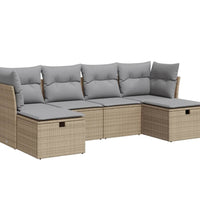 6-tlg. Garten-Sofagarnitur mit Kissen Beige Poly Rattan