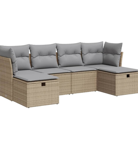6-tlg. Garten-Sofagarnitur mit Kissen Beige Poly Rattan