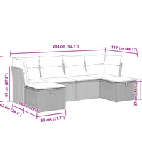 6-tlg. Garten-Sofagarnitur mit Kissen Beige Poly Rattan