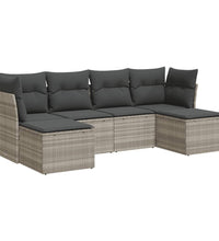 6-tlg. Garten-Sofagarnitur mit Kissen Hellgrau Poly Rattan
