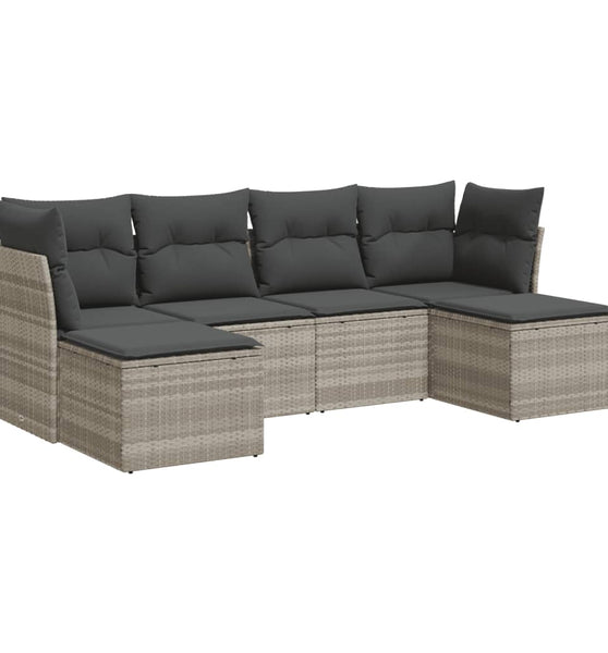 6-tlg. Garten-Sofagarnitur mit Kissen Hellgrau Poly Rattan
