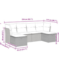 6-tlg. Garten-Sofagarnitur mit Kissen Hellgrau Poly Rattan