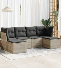 6-tlg. Garten-Sofagarnitur mit Kissen Hellgrau Poly Rattan