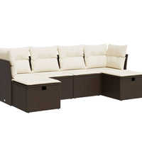 6-tlg. Garten-Sofagarnitur mit Kissen Braun Poly Rattan