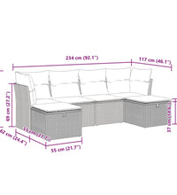 6-tlg. Garten-Sofagarnitur mit Kissen Braun Poly Rattan