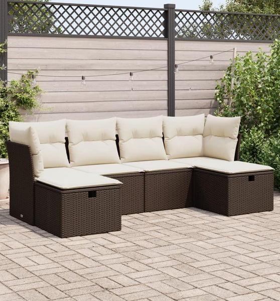 6-tlg. Garten-Sofagarnitur mit Kissen Braun Poly Rattan