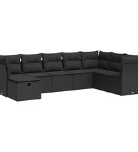 8-tlg. Garten-Sofagarnitur mit Kissen Schwarz Poly Rattan