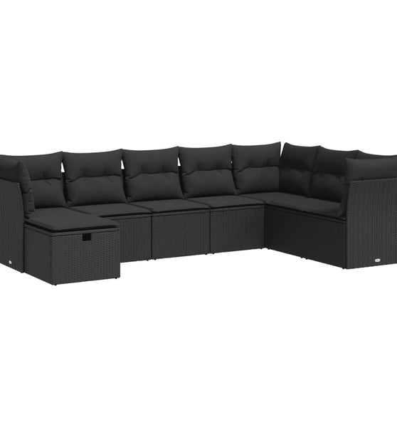 8-tlg. Garten-Sofagarnitur mit Kissen Schwarz Poly Rattan