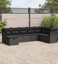 8-tlg. Garten-Sofagarnitur mit Kissen Schwarz Poly Rattan