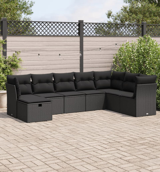 8-tlg. Garten-Sofagarnitur mit Kissen Schwarz Poly Rattan