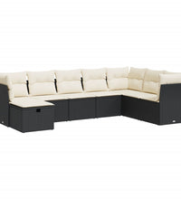 8-tlg. Garten-Sofagarnitur mit Kissen Schwarz Poly Rattan