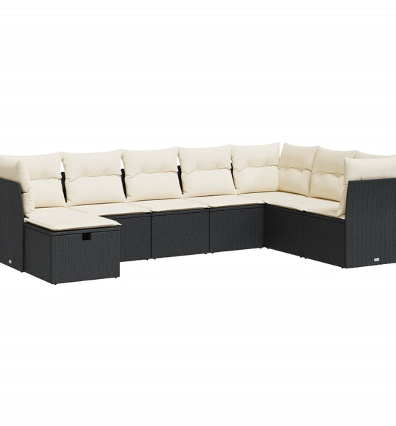 8-tlg. Garten-Sofagarnitur mit Kissen Schwarz Poly Rattan