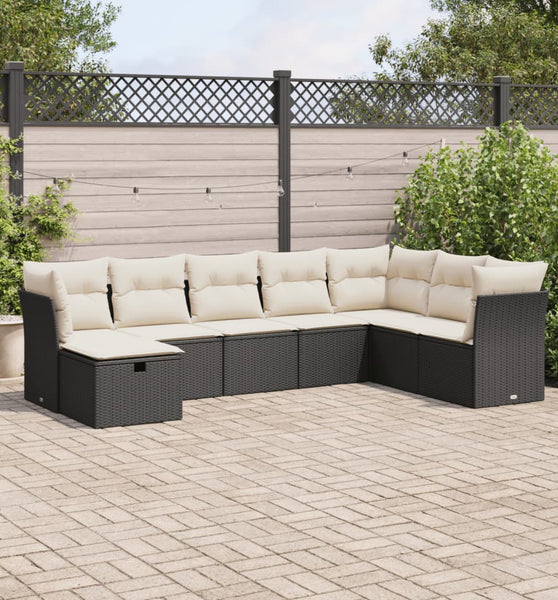 8-tlg. Garten-Sofagarnitur mit Kissen Schwarz Poly Rattan