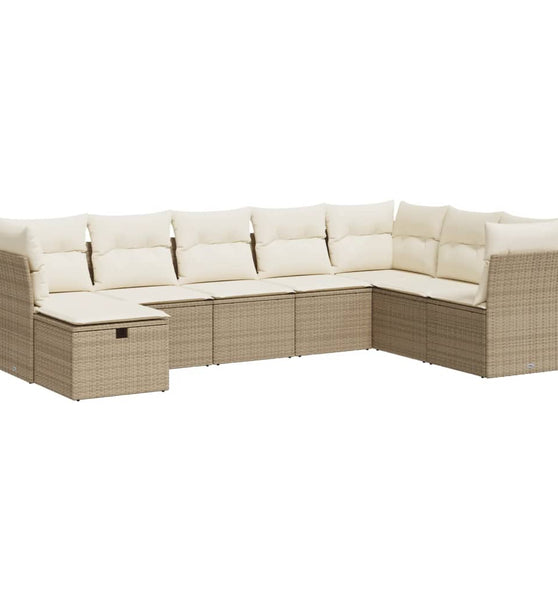 8-tlg. Garten-Sofagarnitur mit Kissen Beige Poly Rattan