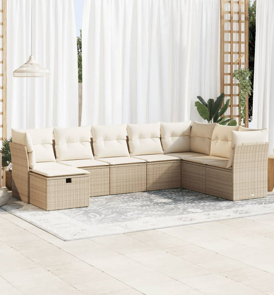 8-tlg. Garten-Sofagarnitur mit Kissen Beige Poly Rattan