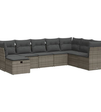 8-tlg. Garten-Sofagarnitur mit Kissen Grau Poly Rattan