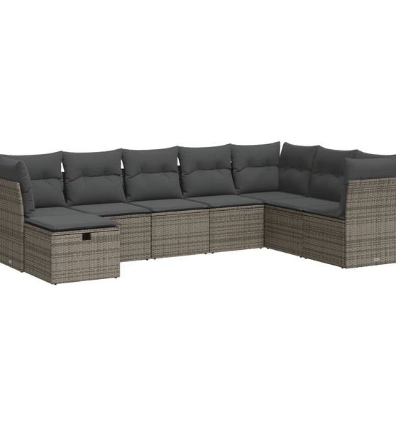 8-tlg. Garten-Sofagarnitur mit Kissen Grau Poly Rattan