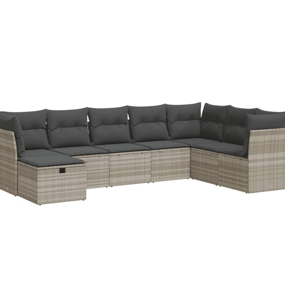 8-tlg. Garten-Sofagarnitur mit Kissen Hellgrau Poly Rattan