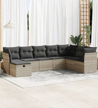 8-tlg. Garten-Sofagarnitur mit Kissen Hellgrau Poly Rattan