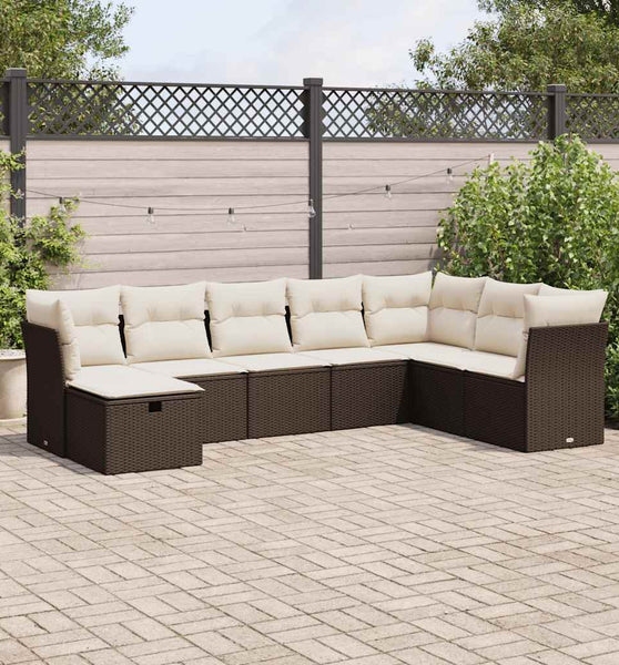 8-tlg. Garten-Sofagarnitur mit Kissen Braun Poly Rattan