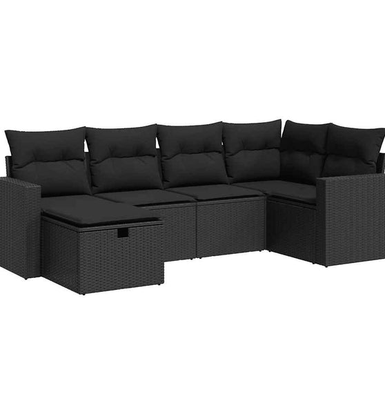 6-tlg. Garten-Sofagarnitur mit Kissen Schwarz Poly Rattan