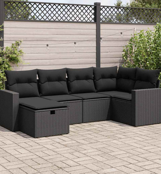 6-tlg. Garten-Sofagarnitur mit Kissen Schwarz Poly Rattan