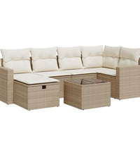 7-tlg. Garten-Sofagarnitur mit Kissen Beige Poly Rattan