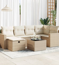 7-tlg. Garten-Sofagarnitur mit Kissen Beige Poly Rattan
