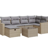 7-tlg. Garten-Sofagarnitur mit Kissen Beige Poly Rattan