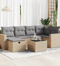 7-tlg. Garten-Sofagarnitur mit Kissen Beige Poly Rattan
