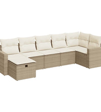 7-tlg. Garten-Sofagarnitur mit Kissen Beige Poly Rattan