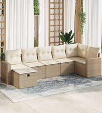 7-tlg. Garten-Sofagarnitur mit Kissen Beige Poly Rattan