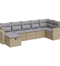 7-tlg. Garten-Sofagarnitur mit Kissen Beige Poly Rattan