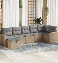 7-tlg. Garten-Sofagarnitur mit Kissen Beige Poly Rattan