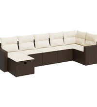 7-tlg. Garten-Sofagarnitur mit Kissen Braun Poly Rattan