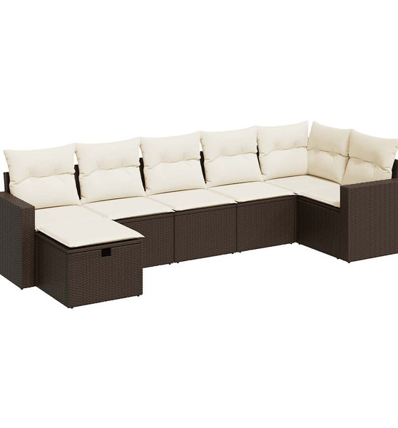 7-tlg. Garten-Sofagarnitur mit Kissen Braun Poly Rattan