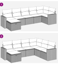 7-tlg. Garten-Sofagarnitur mit Kissen Braun Poly Rattan