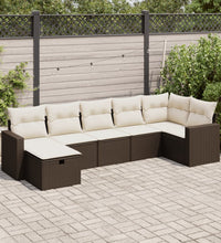 7-tlg. Garten-Sofagarnitur mit Kissen Braun Poly Rattan