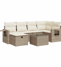 7-tlg. Garten-Sofagarnitur mit Kissen Beige Poly Rattan