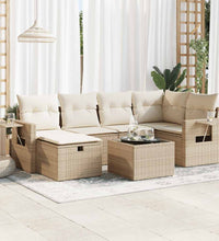 7-tlg. Garten-Sofagarnitur mit Kissen Beige Poly Rattan