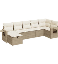 7-tlg. Garten-Sofagarnitur mit Kissen Beige Poly Rattan