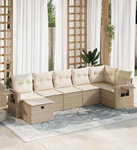 7-tlg. Garten-Sofagarnitur mit Kissen Beige Poly Rattan